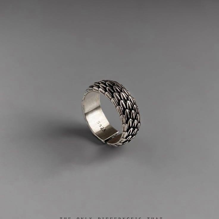 Nhẫn nam nữ tròn Asta Accessories màu bạc thời trang chất Titan đẹp đơn giản không gỉ - Nhẫn Vảy Rồng