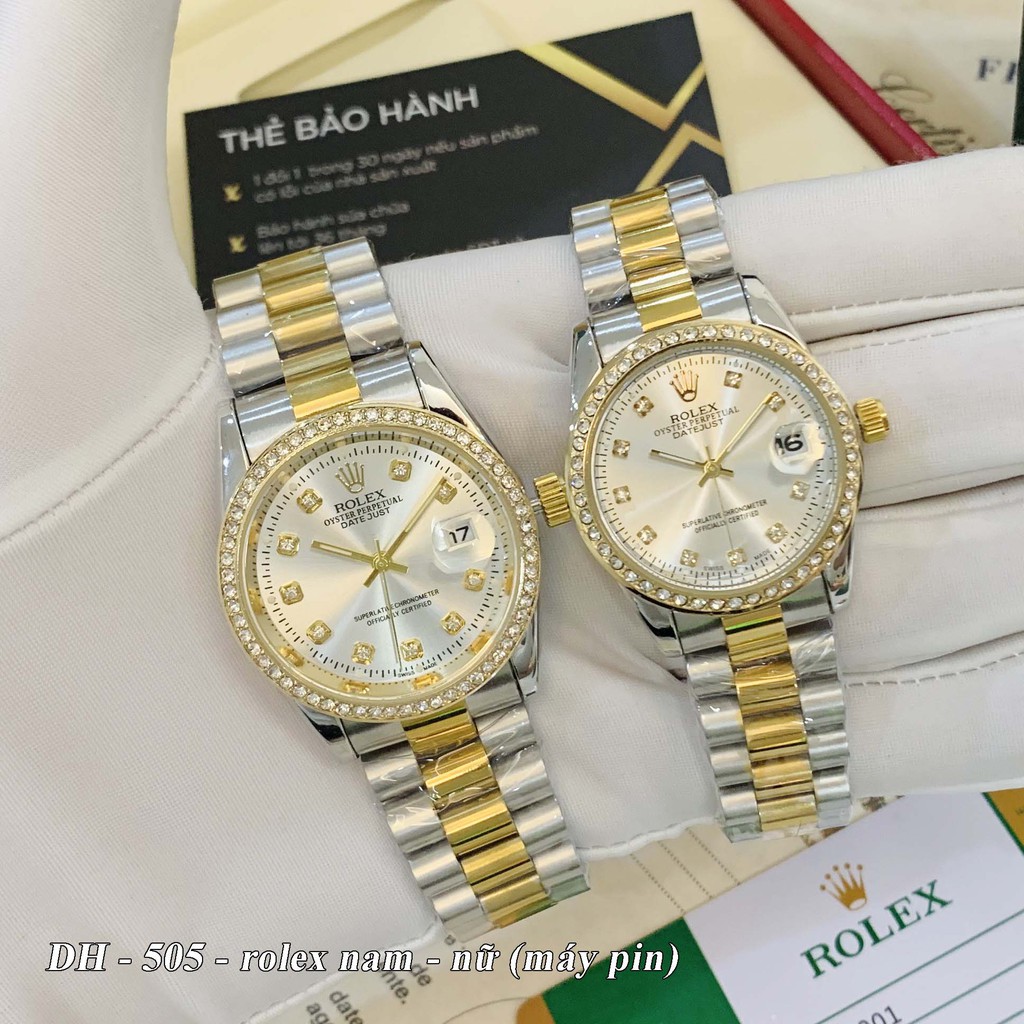 [Video thật] Đồng hồ nam nữ Rolex - unisex viền đá dây kim loại chống nước - DH505 ngochang108