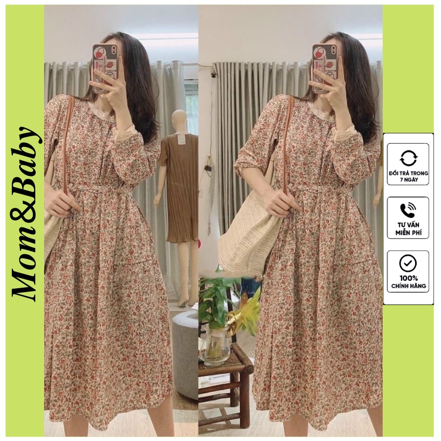 Đầm bầu dài tay hoa nhí M151 chất lụa hoa thời trang thiết kế freesize