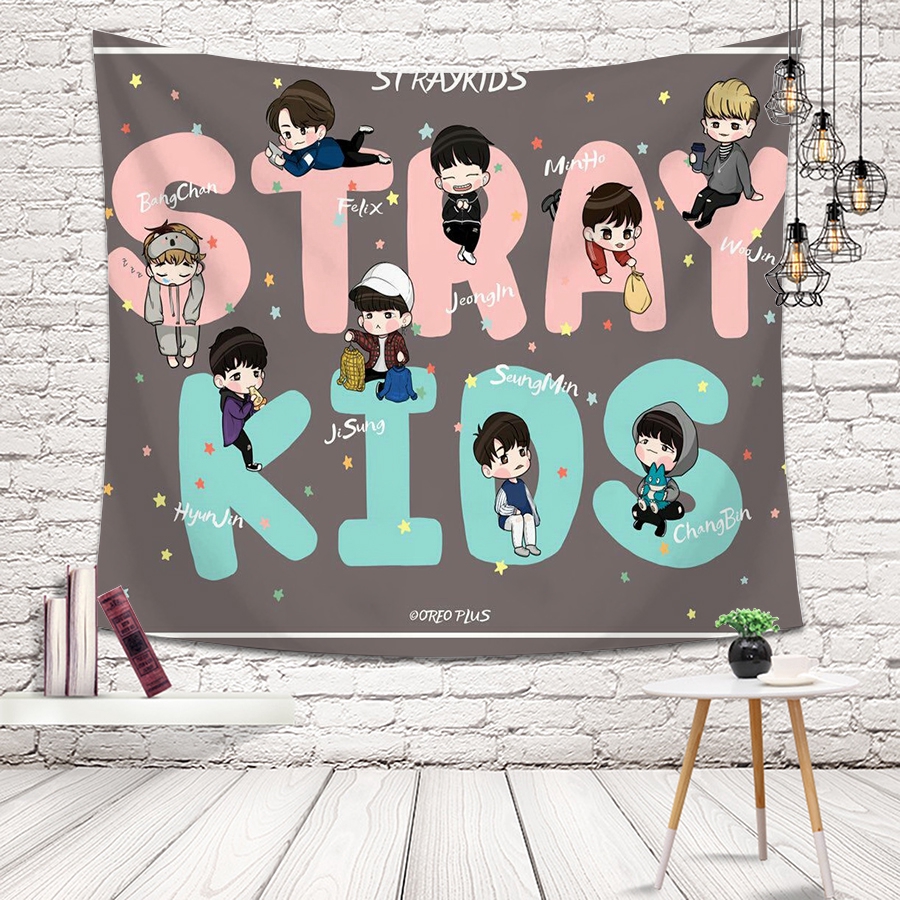 Thảm Treo Tường Trang Trí In Hình Nhóm Nhạc Kpop Stray Kids