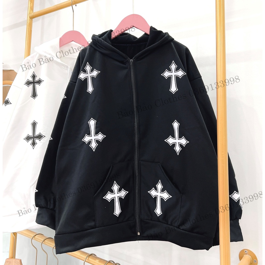 Áo Khoác Nỉ Nam Nữ  Form Rộng Mũ Rộng Chữ Thập Vải Dày Mịn Thoáng Mát Thiết Kế Thời Trang Kiểu Dáng Năng Động