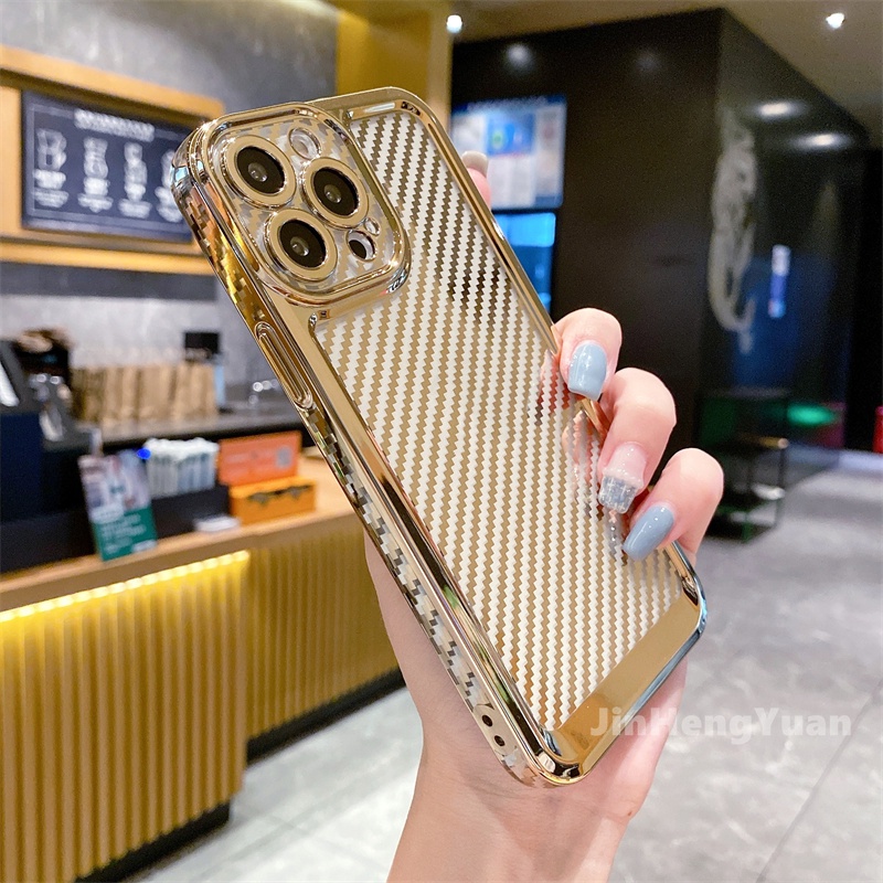 Ốp Điện Thoại Silicon Sợi Carbon Mạ Điện Trong Suốt Chống Sốc Cho IPhone 13 11 12 Pro Max XR X XS XSMAX 7 8 Plus