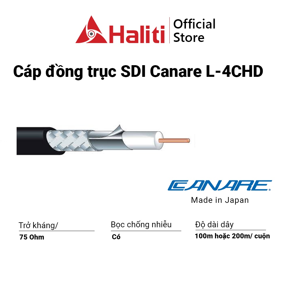 Canare L-4CHD - Dây cáp đồng trục SDI - Dây tín hiệu SDI/BNC video Nhật Bản - Made in Japan - Haliit Official Store