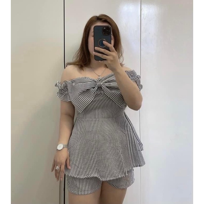 Bigsize Sét áo trễ vai xốp sọc 50-90kg có mẫu chụp thật