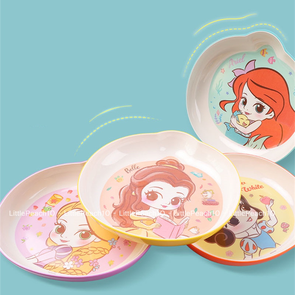 Đĩa Dĩa ăn dặm Melamine tròn Disney cho bé các công chúa Princess Frozen Elsa Ariel  kiểu mới 2022