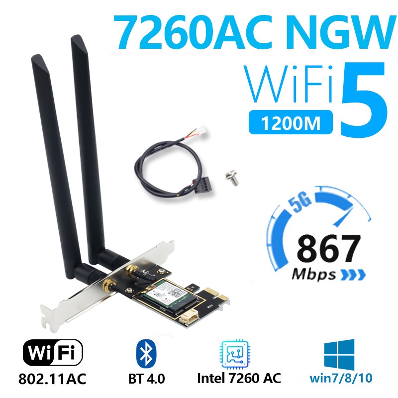 Card Wifi Intel(R) Dual Band Wireless - AC 7260 7260AC 867Mbps Bluetooth 4.0