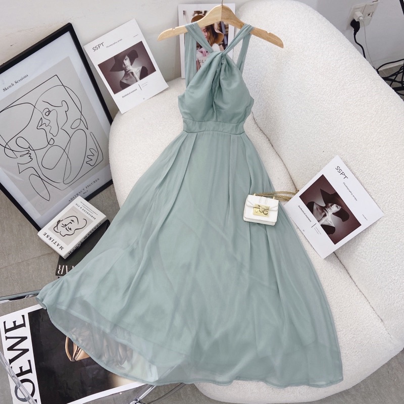 Đầm maxi cổ yếm dây chéo Laura BT133