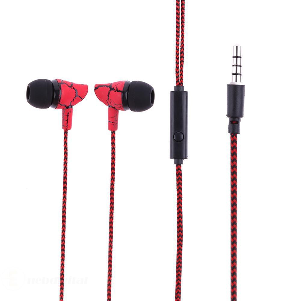 Universal Braided In Ear Earphone Bass Line Control Crackle Headphone w/Mic