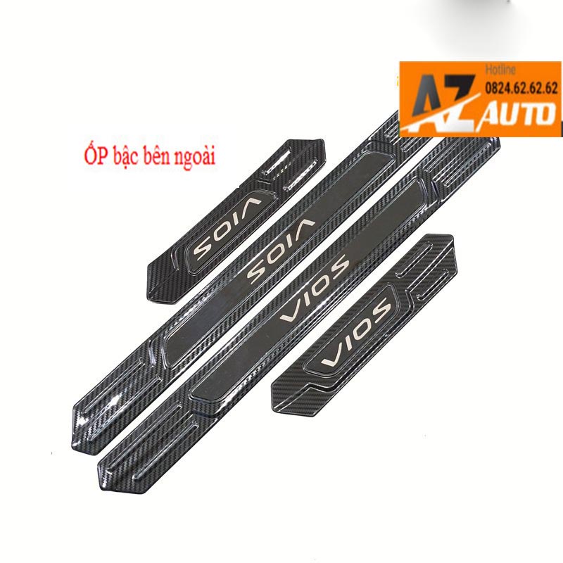 Ốp bậc cửa , Nẹp Bước Chân Toyota Vios 2019 - 2022 Trong, Ngoài Hàng carbon