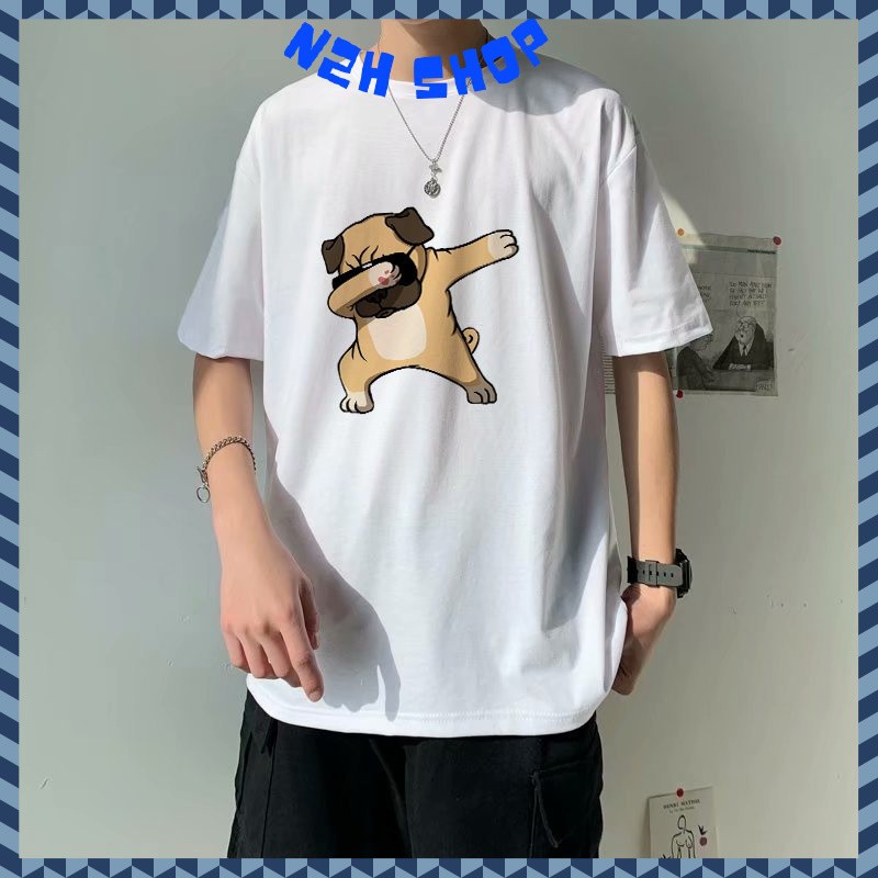 Áo thun Tay Lỡ N2h Shop áo Unisex nam nữ cotton cao cấp form rộng FREESIZE In Hình Chó Pug