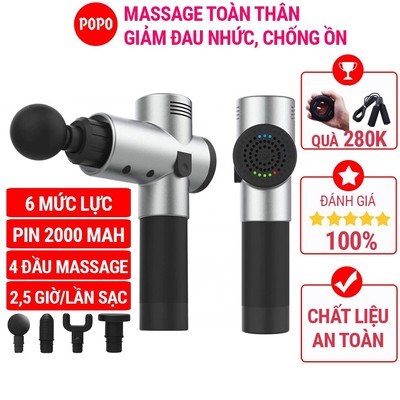 Máy massage cầm tay toàn thân Facial Gun có 4 đầu massage 6 mức độ giúp tập luyện giảm đau POPO