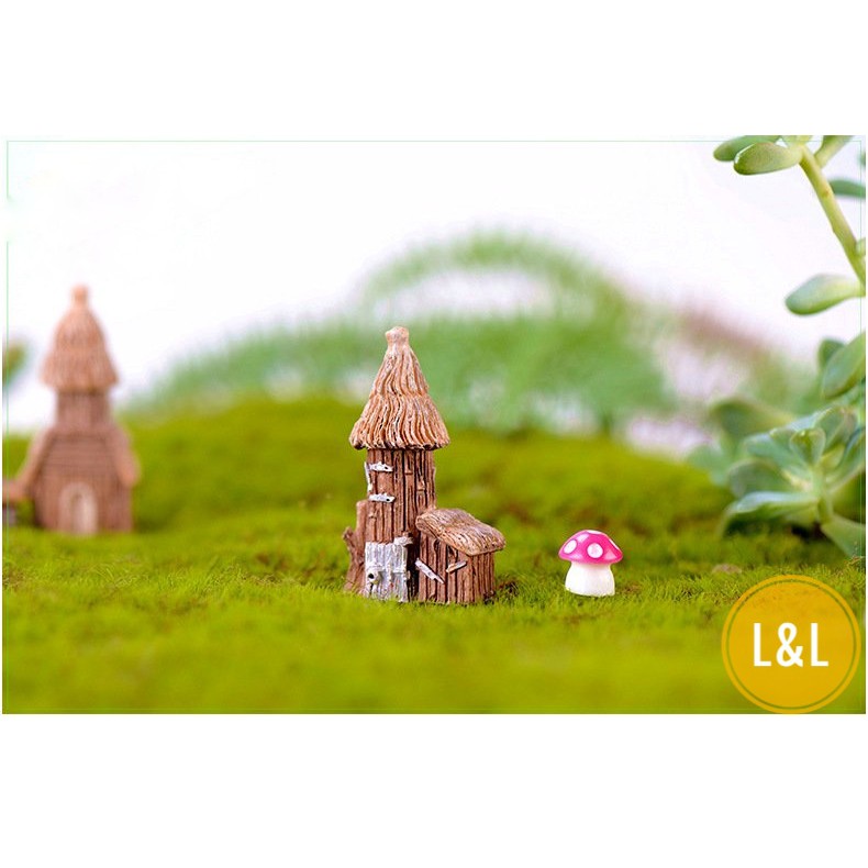 Tiểu cảnh Nhà Rơm Cổ Điển mái vòm trang trí chậu cây để bàn, sen đá xương rồng, làm mô hình sáng tạo, quà tặng ý nghĩa