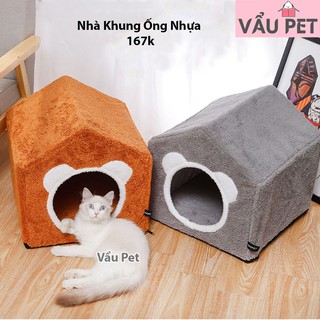 Nhà khung ống nhựa cho chó mèo thú cưng 40*40*40cm - Đệm, ổ nằm cho chó mèo