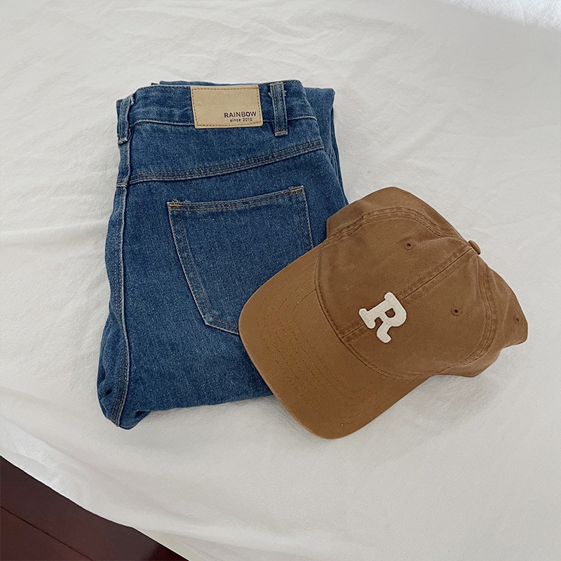 Mũ lưỡi trai gắn thêu hình chữ R chu vi lớn kiểu thể thao Hàn Quốc cho nam mặt nhỏ