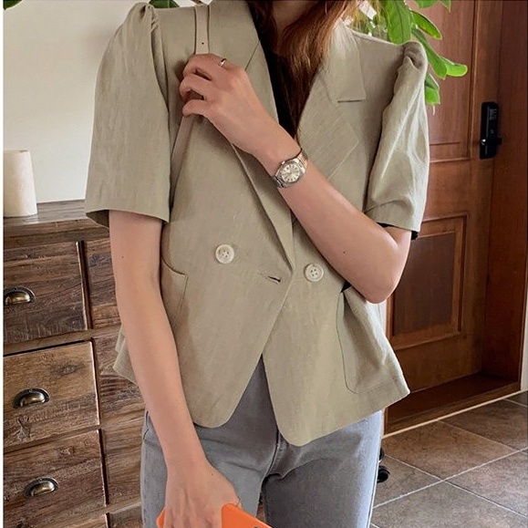 Áo Khoác Blazer Mỏng Tay Ngắn Phồng Phong Cách Retro Hàn Quốc Cho Nữ | BigBuy360 - bigbuy360.vn