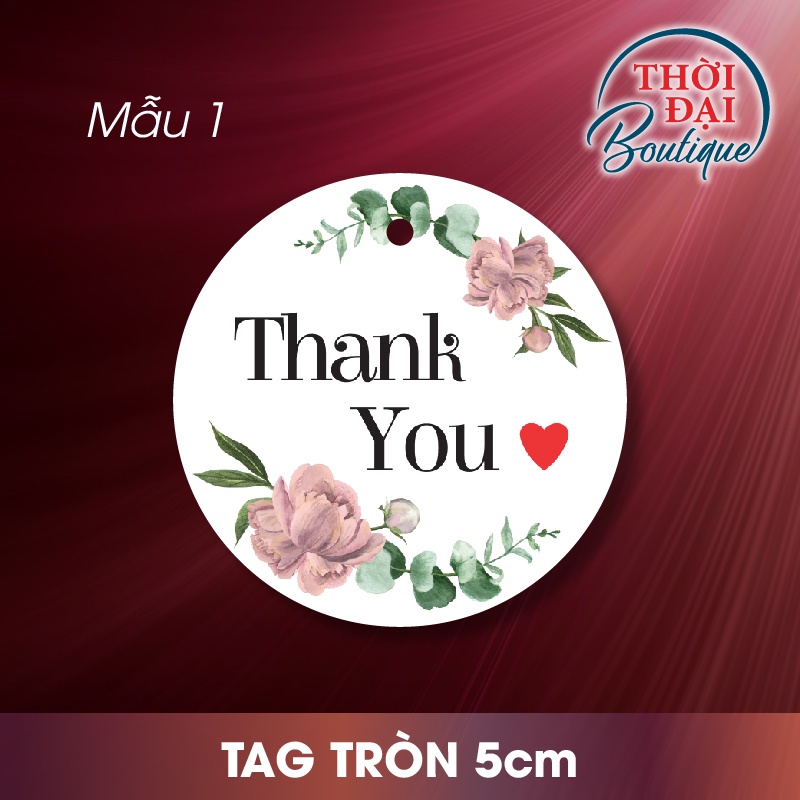100c - Tag treo / Thẻ treo giấy "Thank You" Flower Decor  - Nhiều mẫu