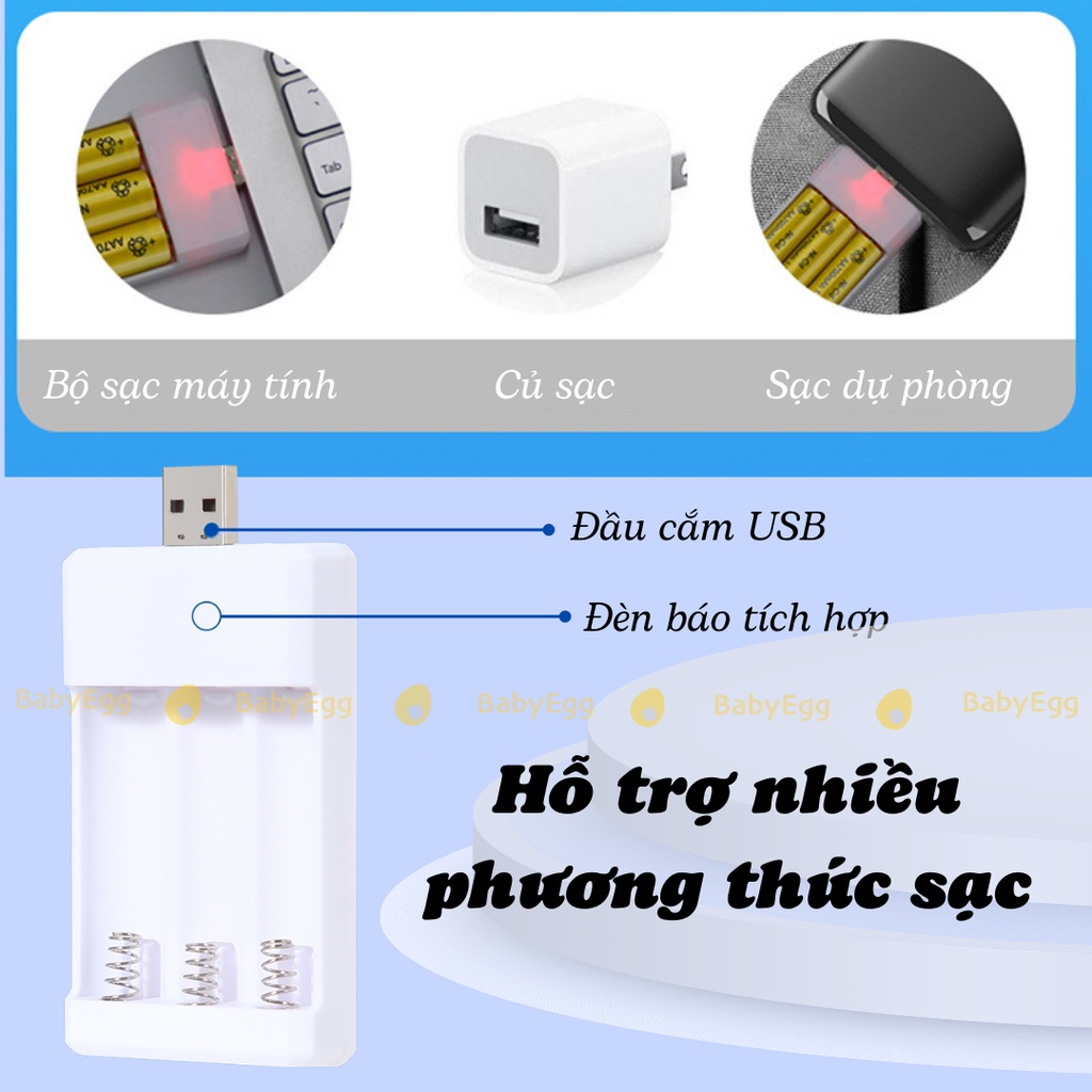 Pin sạc dùng lại nhiều lần kích thước pin tiểu AA pin nhỏ AAA pin tự sạc đầy, bộ sạc pin USB