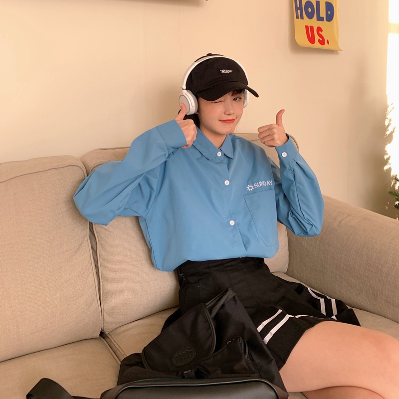 SUXI Áo Sơ Mi Tay Dài Dáng Rộng Thiết Kế Đơn Giản Dễ Phối Đồ Cho Nữ