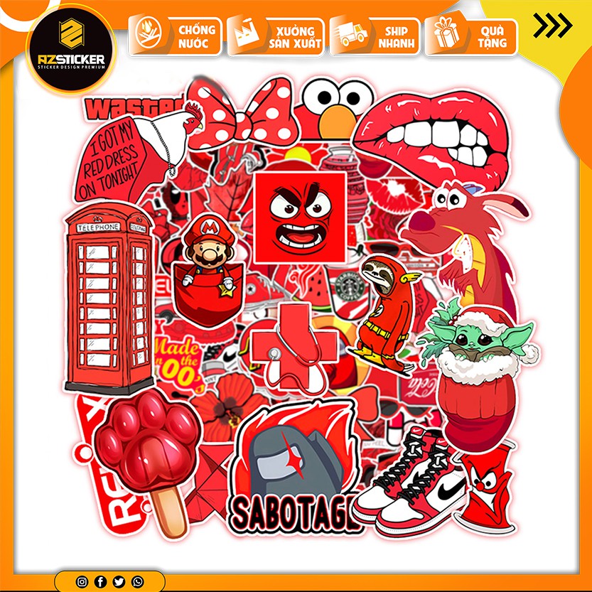 Sticker Đỏ Dán Mũ Bảo Hiểm Chống Nước Cắt Sẵn Từng Hình | STK47 | Hình Dán Trang Trí Laptop Điện Thoại Đàn Vali Macbook