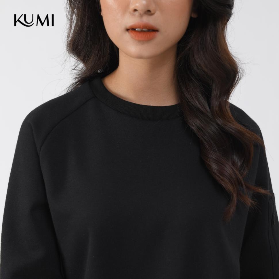 Áo Nỉ Nữ Dài Tay Có Túi Khóa Tay Chất Nỉ Bông Cao Cấp Kumi, Áo Nỉ Nữ Basic Thời Trang Trẻ Trung Năng Động - Đen | BigBuy360 - bigbuy360.vn