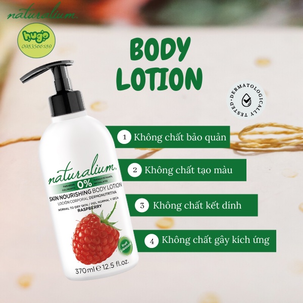 Sữa Dưỡng Thể Naturalium Body Lotion Hương Phúc Bồn Tử Thiên Nhiên Làm Sáng Da xuất xứ Tây Ban Nha 370ml Hugo Shop