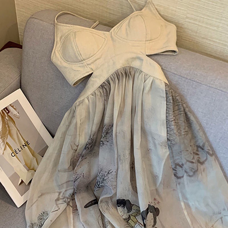 Cổ Phiếu Sẵn Sàng❣Đầm Hai Dây Dáng Dài Phong Cách Pháp Cổ Điển Thời Trang Mùa Hè Dành Cho Nữ 2022