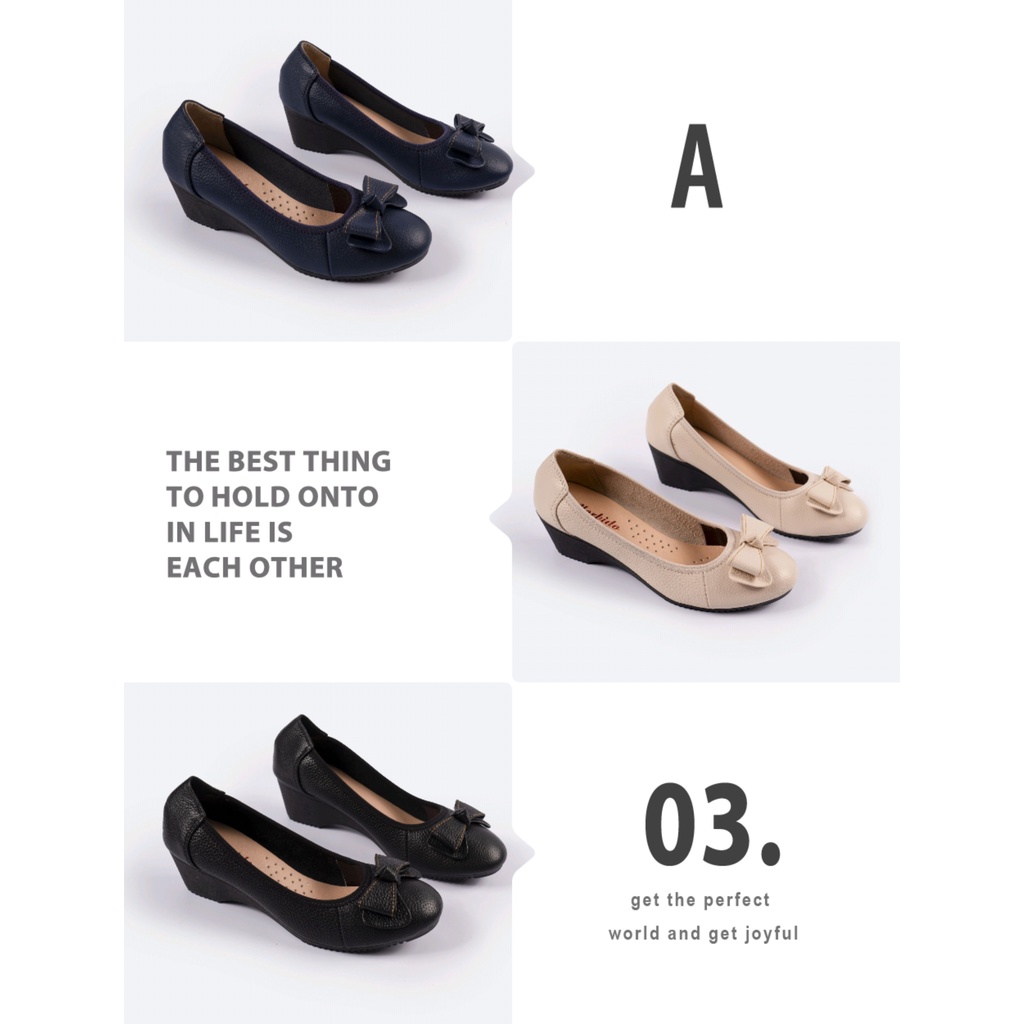 Giày Búp Bê Đế Xuồng Da Bò Thật Mũi Tròn 402 -  Cao 5p Màu Kem