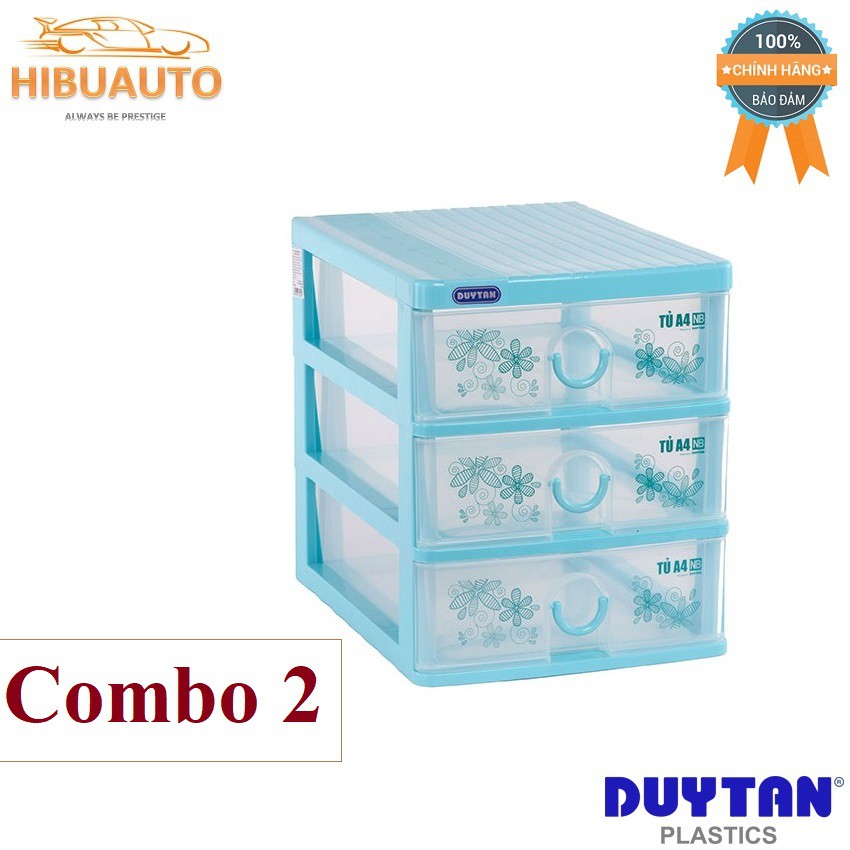 Combo 2 Tủ Nhựa PP Chính Phẩm Duy Tân Cao Cấp A4 - 3 ngăn nắp bằng (26 x 34.2 x 31 cm)