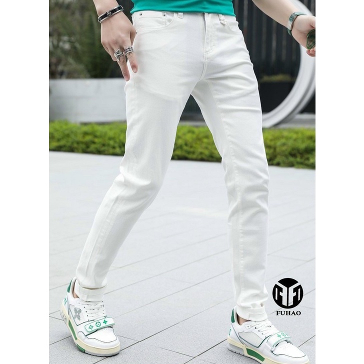 Quần jean nam co giãn 4 chiều, quần bò TRẮNG trơn dáng ôm chất vải cao cấp CAROLLSTORE MS25