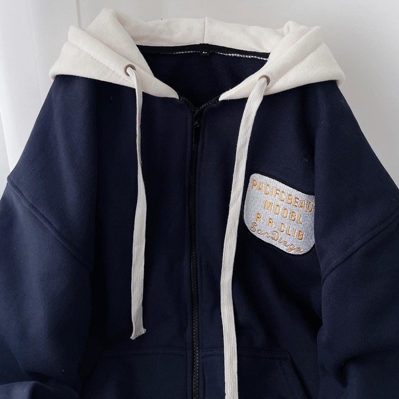 [sẵn] Áo Khoác Zip Kéo Xanh Đen Tag Thêu SANDIE - pqk boutique