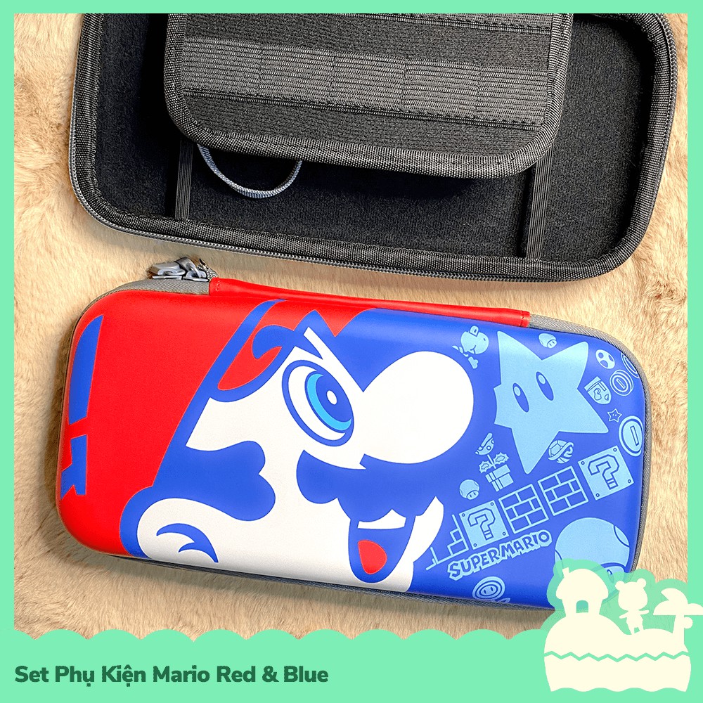 [Sẵn VN] Set Phụ Kiện Mario Red & Blue Túi Đựng Máy, Hộp Băng Game, Case Ốp Lưng, Bọc Joycon, Analog, Grip, Đồ Kê