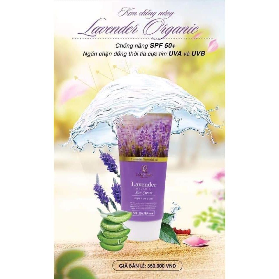 Kem chống nắng Lavender Organic chỉ số 50spf, 50g kiềm dầu, lên tone da, chống trôi dành cho da dầu, da nhạy cảm | BigBuy360 - bigbuy360.vn
