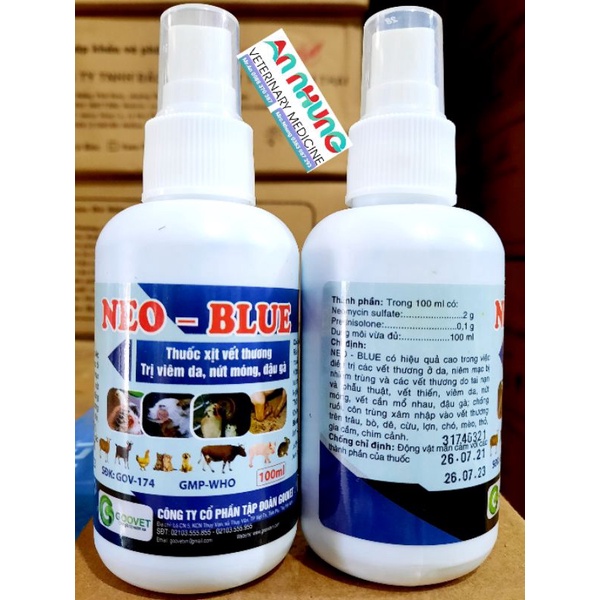 Goovet Neo Blue 100ml xịt vết thương, nứt móng, viêm da