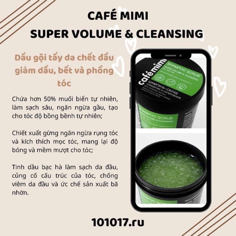 [CHÍNH HÃNG] Tẩy da chết da đầu cafe Mimi 330g_Hút Dầu Chống Bết Suốt 3 Ngày siêu sạch cho tóc dầu bết, kích thích mọc t