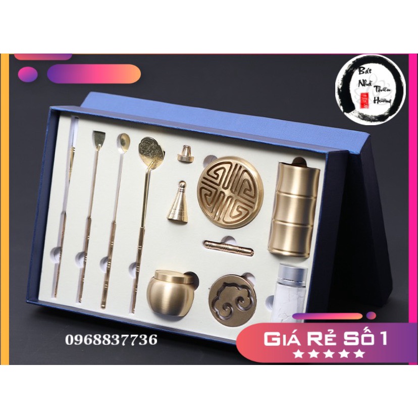 Bộ dụng cụ đồ đốt trầm hương tạo khuôn bột trầm, xông trầm bằng đồng cao cấp thiết kế tinh xảo