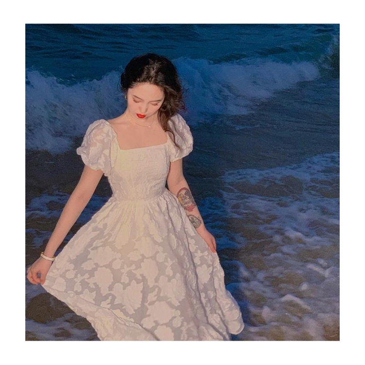 Jane Đầm trắng cổ tích hoa voan dịu dàng trễ vai tay phồng ( kèm ảnh feelback )