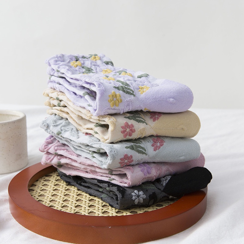 Vớ WAFNHA D243 ống cao vừa in hoa phong cách Hàn Quốc mới cho nữ