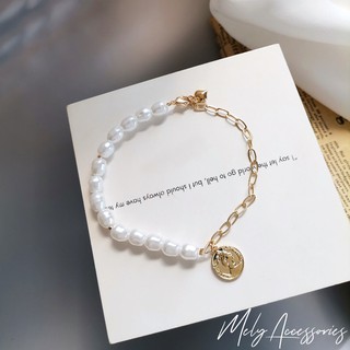Vòng tay lắc tay ngọc trai nhân tạo cổ điển sang trọng - Mely 1496