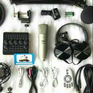 COMBO trọn bộ hát livestream mic AT-100 + sound card V10 + dây livestream,tai nghe sony,màng lọc,kẹp bàn