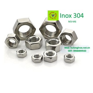 Đai ốc lục giác ngoài inox size M3- M6 , ecu lục giác ngoài inox, inox 304