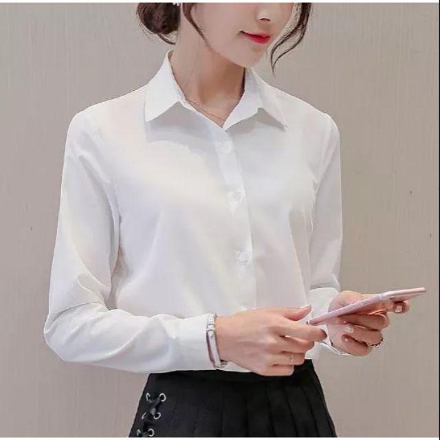 Áo Sơ Mi Màu Trắng Cổ Bẻ Cực Sành Điệu , Trẻ Trung