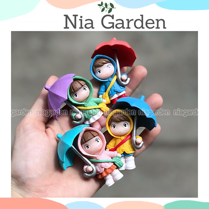 Mô hình tiểu cảnh em bé cầm ô tượng mini trang trí vườn chậu cây terarium hồ cá Nia Garden N5