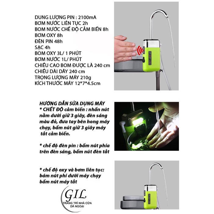 Máy bơm nước rửa tay câu cá - máy bơm câu cá 3 in 1 rửa tay tao oxy