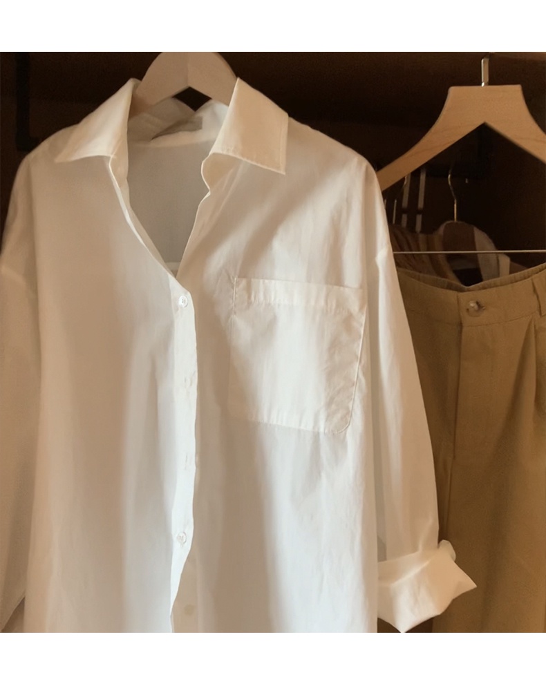 55626 Áo Sơ Mi Trắng Cơ Bản Đơn Giản Cotton Nguyên Chất
