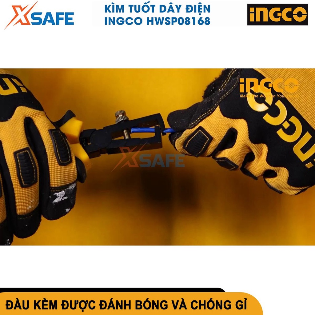 Kìm tuốt dây điện đa năng INGCO HWSP08168 160mm 6&quot; thép không gỉ phù hợp với mọi kích cỡ - chính hãng