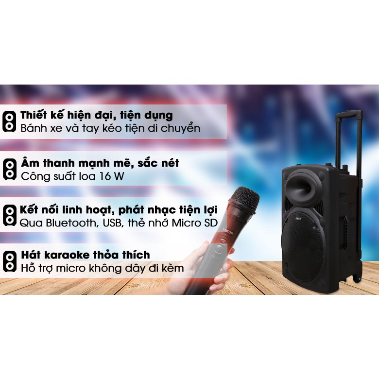 Loa Kéo Bluetooth Karaoke Enkor L1218K Đen 16W