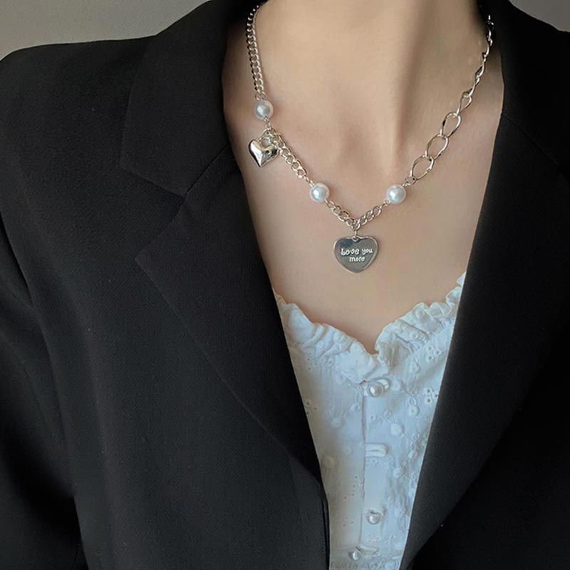 Vòng cổ bạc mặt trái tim đính ngọc trai thời trang cho nữ