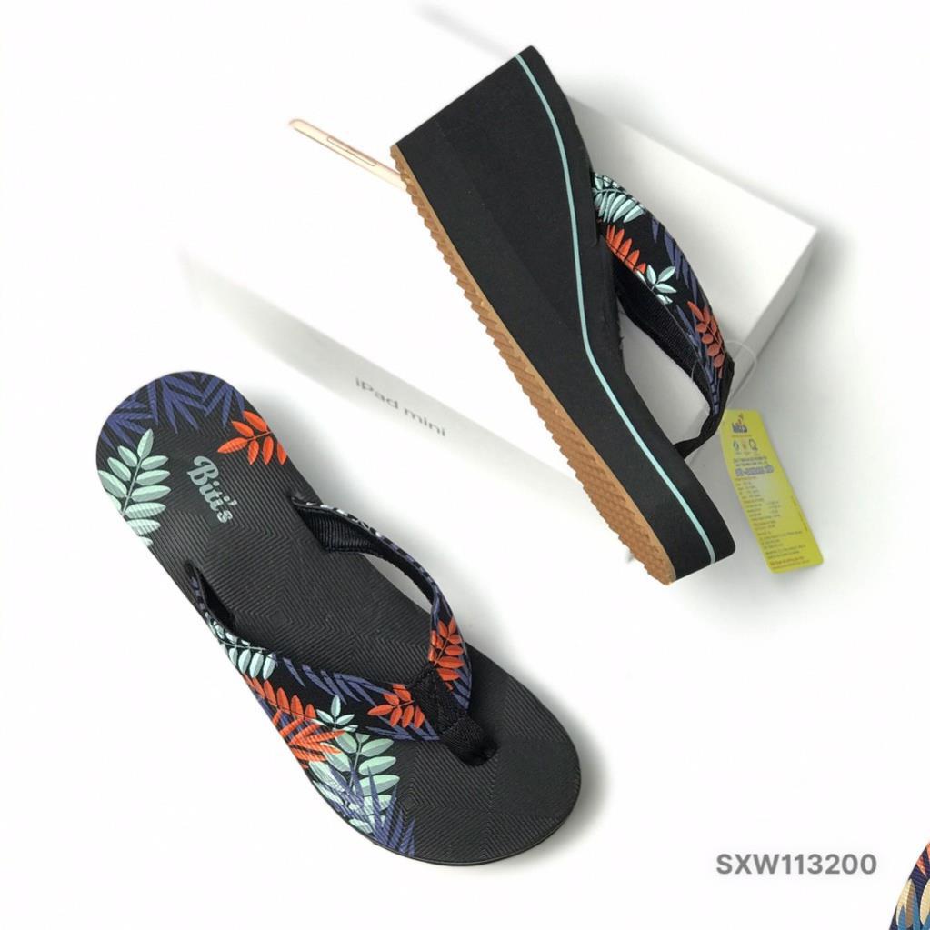 Dép nữ BlTIS ❤️FREESHIP❤️ Dép kẹp xỏ ngón quai vải họa tiết lá, đế xốp ép cao su 5cm SXW111400