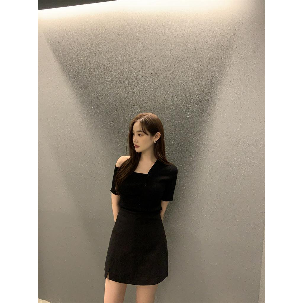 Áo Dệt Kim Ngắn Tay Nửa Đường Chéo Thời Trang 62977 62977