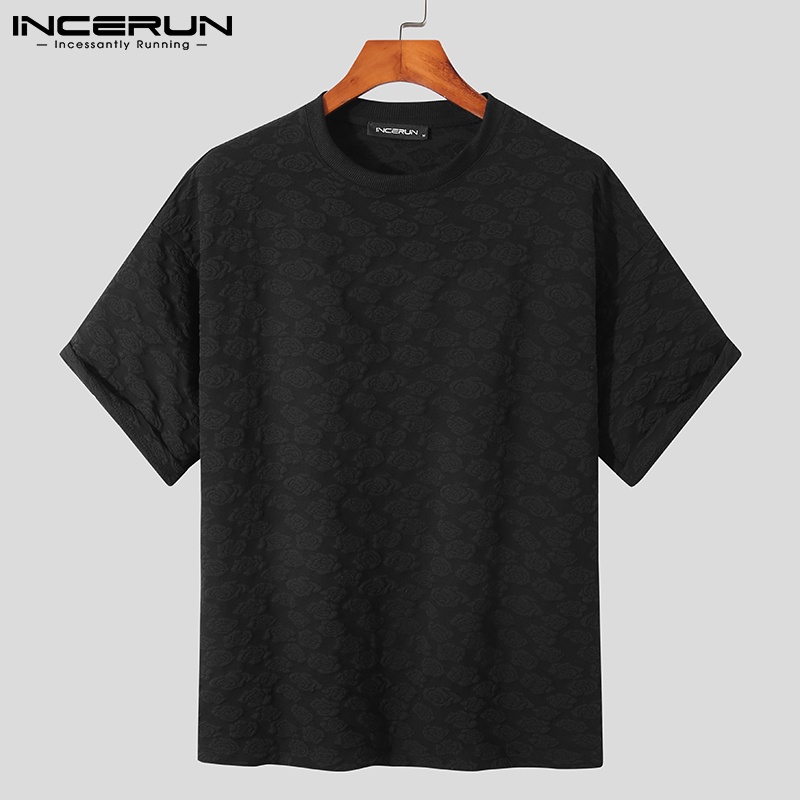 Áo thun INCERUN tay lửng màu trơn in nổi phong cách Nhật Bản sành điệu cho nam